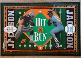 Bo Jackson Nike1990 Poster Oakland Raiders Kc Royals Hit & Run Vtg 24 X 36