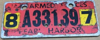 Rare 1987 Armed Forces Pear Harbor (us.  Military) A33139 License Plate Vintage