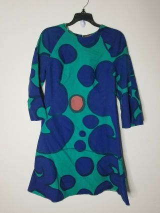 Suomi Finland Marimekko Vintage Dress Green And Blue Size 10 Rare