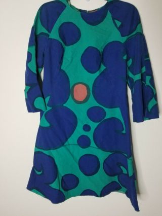 Suomi Finland Marimekko Vintage dress green and blue Size 10 rare 6