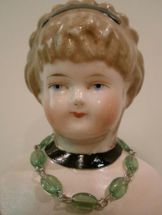 Antique 13 " Pink Luster German China Head Doll,  Cafe Au Lait Hair