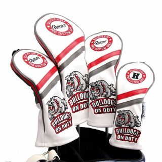 Guiote Vintage Golf Head Cover Set Design Bulldogs - White With 4 Number Tag