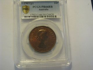 Australia 1961 Perth Proof Penny Pcgs Pr66 Rb Coin Rare Red Rare Perth