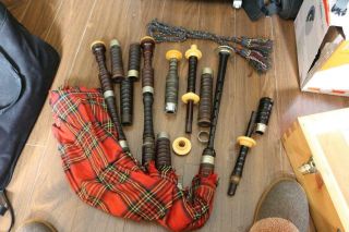 Estate Find Vintage Bagpipes And Parts Wood Case