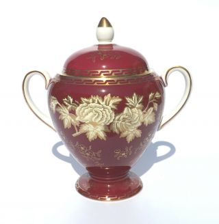 Vintage Wedgwood Porcelain - Ruby Tonquin Pattern - Lidded Sugar Bowl