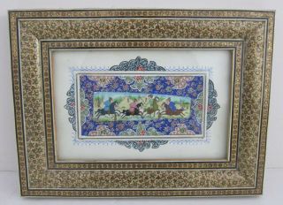 Persian Illuminated Manuscript Vintage Miniature Painting In Ornate Frame 8x10