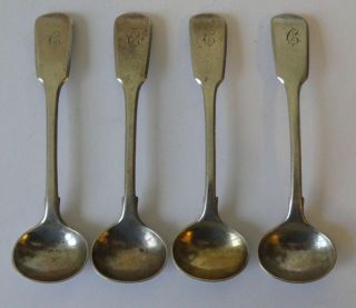 Antique Set X 4 Salt Spoons Hallmarked London 1851 Solid Silver 4 " - 51.  8 G