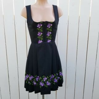 Vintage German Dirndl Dress Floral Embroidered Oktoberfest Size 42