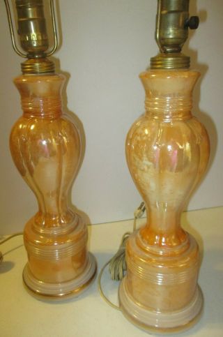 Vintage Aladdin Alacite Peach Luster Table Lamps 1940 