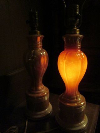 Vintage Aladdin Alacite Peach Luster table lamps 1940 ' s 1950 ' s 8