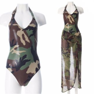 Vintage Christian Dior By John Galliano Camouflage Bodysuit And Skirt Ss 2001
