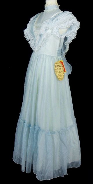 NOS vtg GUNNE SAX BLUE SWISS DOT CHIFFON LACE VICTORIAN PRINCESS PARTY DRESS M 2