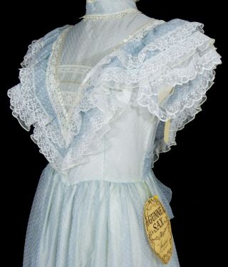 NOS vtg GUNNE SAX BLUE SWISS DOT CHIFFON LACE VICTORIAN PRINCESS PARTY DRESS M 6