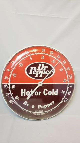 Vintage Dr Pepper Hot Or Cold Thermometer Advertising Sign Has Plastic Face
