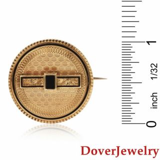 Vintage Black Enamel 14k Gold Round Filigree Pendant Pin Nr