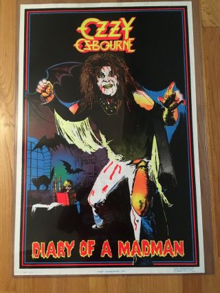 Vintage Ozzy Osbournediary Of A Madman Poster.  Blk Light/felt.  Owner