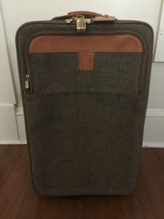 Vintage Hartmann Tweed & Leather Carry - On Rolling Wheeled Luggage - 28” Tall