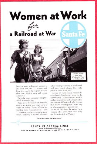 1943 Wwii Ad Santa Fe Railroad Rr Women At Work For A Railroad At War