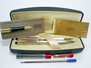 Vintage Cased Cross/ireland Silver Plate Ballpoint Pen & Propelling Pencil Set