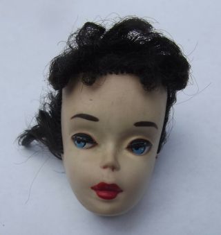 Vintage 3 Brunette Ponytail Barbie Doll Head Brown Eyeliner Tlc Needs Reroot