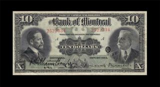 1914 Bank Of Montreal Canada $10 X - Rare " A " ( (ef))