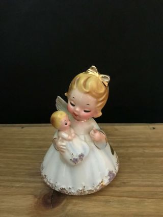 Vintage Josef Originals Girl With Angel Wings Holding Baby Rare Figurine 4 "