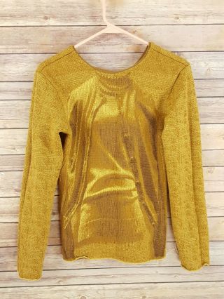 Vtg Jean Paul Gaultier Maille Femme Printed 100 Wool Sweater Rare Mustard Sz M