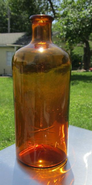 Vintage 1970s Amber South Carolina Dispensary Quart Palmetto Tree Bottle 3