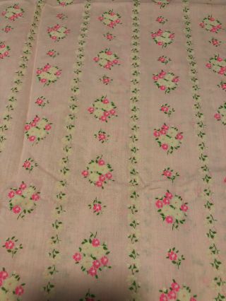 Vintage Girly Pink Pretty Rows Of Pink & White Flowers 3 Yards 44 Wide
