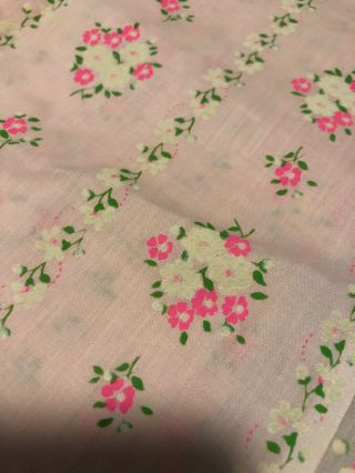Vintage Girly Pink Pretty Rows Of Pink & White Flowers 3 Yards 44 Wide 3
