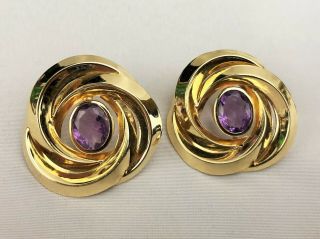 Estate Vintage 14k Yellow Gold Earrings W/ Purple Amethyst - 4.  5 Grams