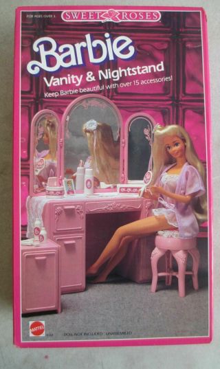 Mib 1987 Mattel Sweet Roses Barbie Vanity & Nightstand Accessory Set 4764