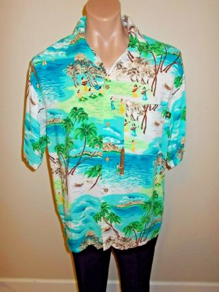 Vintage Style Body Glove Rayon Hawaiian Print Shirt Medium Beach Pattern Blue