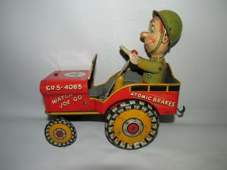 Vintage Wind - Up Tin G I Joe Jouncing Jeep Tin Toymade In Usa In 1944 - [ ]