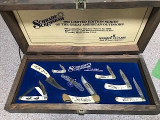 Schrade Scrimshaw 7 Knife Set Vintage Usa 1993 Limited Edition Great American