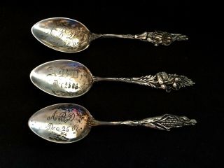 Set Of 3 1905 - 1906 Vintage A.  B.  D.  Engraved Sterling Silver Souvenir Spoons 21g