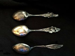 Set of 3 1905 - 1906 Vintage A.  B.  D.  Engraved Sterling Silver Souvenir Spoons 21g 2