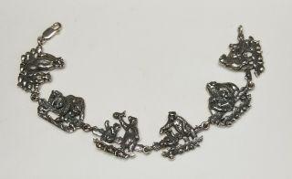 Vintage Kabana Sterling Silver Bear & Cub Link Bracelet