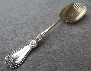 Alice By Fessenden 7 3/8 " Sterling Serving Spoon No Mono Gold Vermeil Bowl