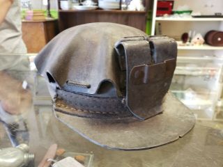 Vintage Antique Coal Miners Helmet Turtle Shell Leather Coal Mining Hat / Helmet