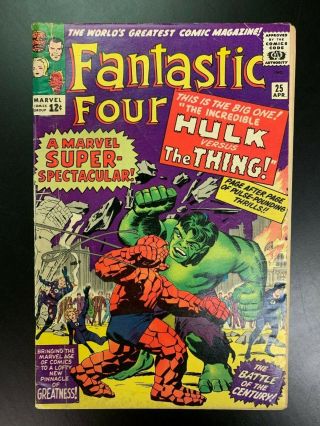 Fantastic Four 25 Vintage Marvel Comic Key 1st Hulk Vs Thing Cover Crossover