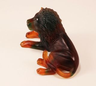 Rare Daum Lion Amber Green tone Pate de Verre Glass Crystal Paperweight Figurine 5