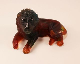 Rare Daum Lion Amber Green tone Pate de Verre Glass Crystal Paperweight Figurine 6