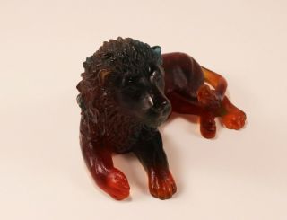 Rare Daum Lion Amber Green tone Pate de Verre Glass Crystal Paperweight Figurine 7