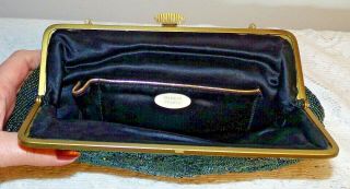 Vintage Small Beaded Purse Evening Bag Made In France blue green gold black bead 7