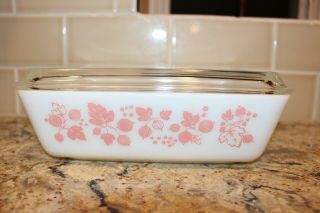 Vintage Pyrex Gooseberry Pink on White Complete Refrigerator Dish Set w/lids EUC 2