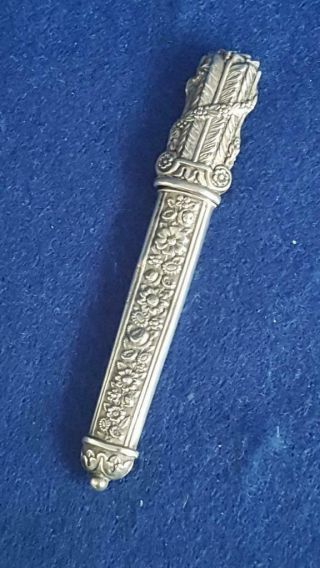 Ornate Antique 1900s Sterling Silver Etui Needle Case W Repoussé Roses & Arrows