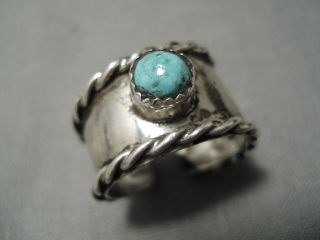 Rare Early Adjustable Vintage Navajo Turquoise Sterling Silver Ring Old