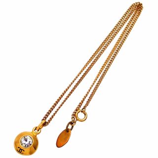 Authentic Vintage Chanel Necklace Chain Cc Logo Rhinestone Round Charm Ne2201