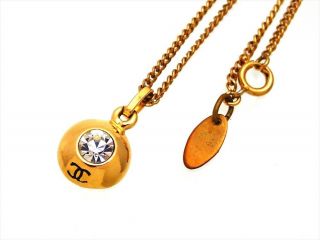 Authentic Vintage Chanel necklace chain CC logo rhinestone round charm ne2201 2